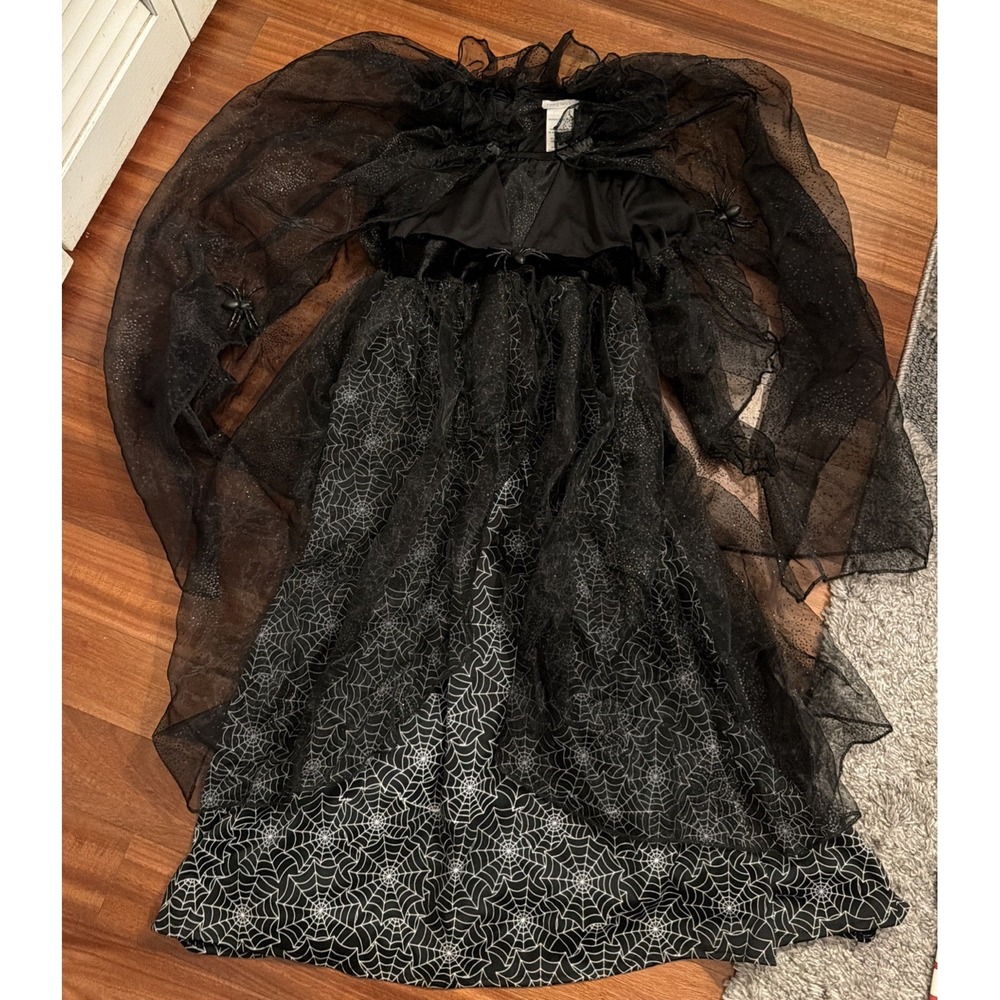Pottery Barn Kids Glow in Dark WITCH Costume Girls Size 7-8 Spiderweb Glitter